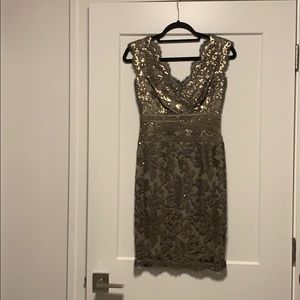 Tadashi Shoji Gold Lace Mini Dress